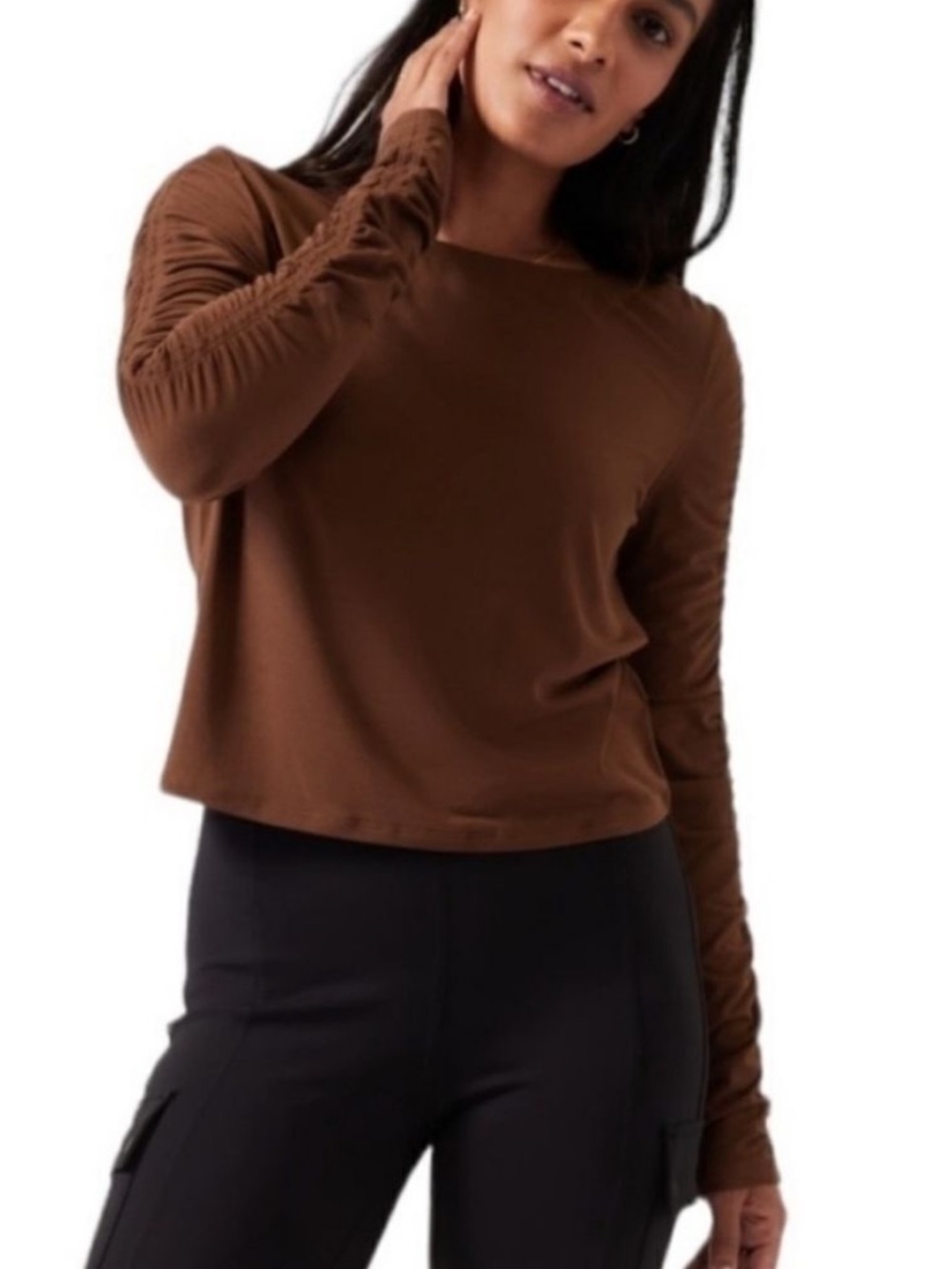 Athleta Brown Ruched-Sleeve Long Sleeve Top Plus Size 3X NWT